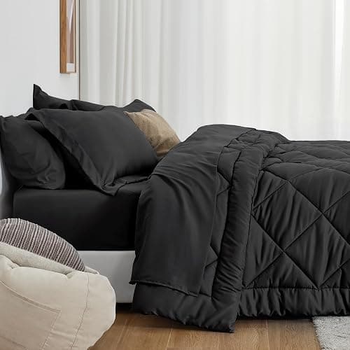 Love's cabin Twin Comforter Set Black, 5 Pieces Twin Bed in a Bag, All Season Bedding Sets with 1 Comforter, 1 Flat Sheet, 1 Fitted Sheet, 1 Pillowcase and 1 Pillow Sham thumbnail 8