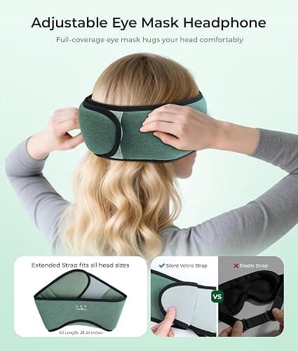 MUSICOZY Sleep Headphones Bluetooth 5.4, Bamboo Cotton Full Coverage Headphones Headband for Side Sleepers, Wireless Earphones with Speaker Sleep Music Earbuds for Men Women (Dark Green) thumbnail 4