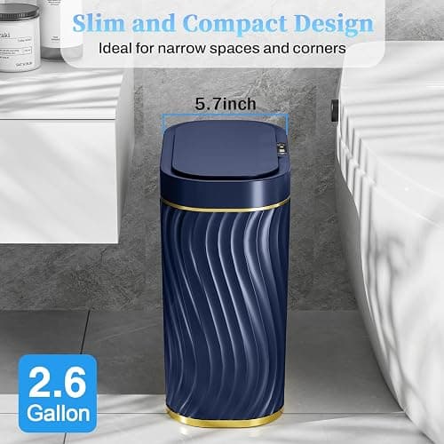 steo spce Bathroom Small Trash Can with Automatic Touchless Lid, 2.6 Gallon Smart Garbage Can Narrow Waterproof Trash Bin for Bedroom, Office, Living Room (Dark Blue) thumbnail 3