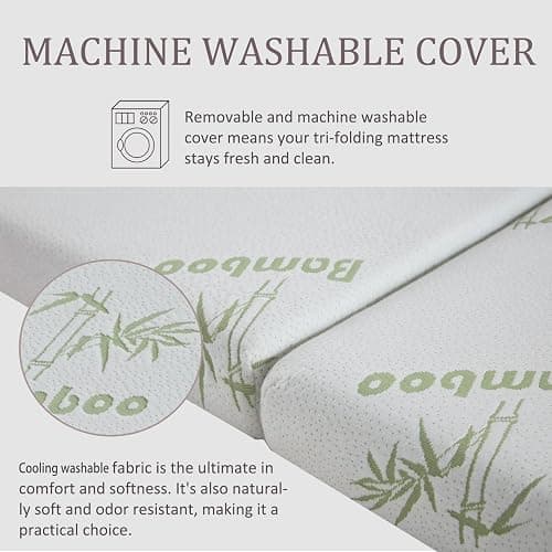 SINWEEK Memory Foam Folding Mattress with Storage Bag, 4 Inch Foldable Mattress Trifold Mattress Topper, Floor Mattress Guest Bed with Cooling Cover & Waterproof Lining thumbnail 5