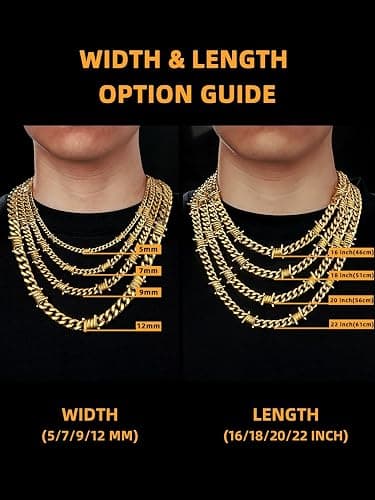 Bestyle Barbed Wire Necklace 5/7/9/12mm Mens Chain Necklaces Hip-hop Punk Gothic Stainless Steel Chain Heavy Thick Cuban Link Chain for Men Women, Length 16/18/20 Inch thumbnail 5
