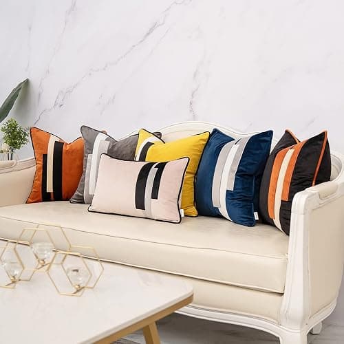 Yangest Burnt Orange Decorative Velvet Throw Pillow Cover Striped Patchwork Cushion Case Modern 18x18 Inch Pillowcase for Sofa Couch Bedroom Living Room Home Decor - Burnt Orange - 18" x 18" (Pack of 1) thumbnail 7