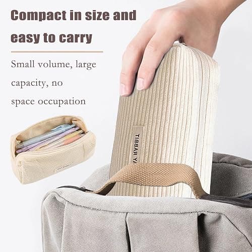 Federmäppchen Mädchen - Teenager Etui Schule,Schlamppermäppchen Cord,Studium Must Haves Stifte Mäppchen Aesthetic,Portable Federtasche Erwachsene,Pencil Case Aesthetic,Mäpchen für Schulsachen (Weiß) thumbnail 7