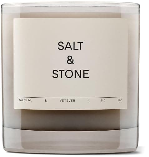 SALT & STONE Scented Candle for Women & Men | Hand-Poured, Aromatic & Fragrant | Made with Natural Coconut & Soy Blend Wax | 100% Cotton Wick | Long-Lasting 50 Hour Burn Time (8.5 oz) - Santal & Vetiver - Image 1
