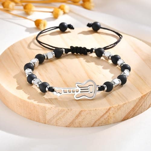 Stocking Stuffers Music Lover Gifts for Men Women : Christmas 2025 Gift Handmade Adjustable Natural Gemstone Stainless Steel Musical Note Bracelet,Student Teacher Appreciation Music Themed Gifts thumbnail 4