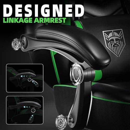 Vonesse Gaming Chair, Big and Tall Gaming Chair with Footrest and Massage, Gaming Chairs for Adults with Lumbar Support, Ergonomic High Back Computer Chair with Pocket Spring Cushion (Green/Black) thumbnail 7