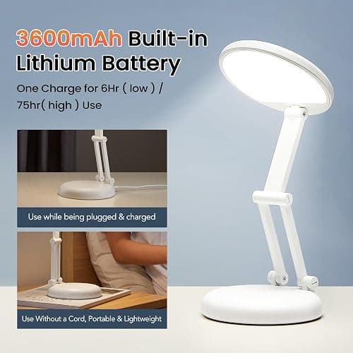 One Fire Cordless Desk Lamp,Dimmable Small Battery Powered Lights,3600mAh Rechargeable Wireless Table Lamp,Mini Lamp&Portable Light for Bed,Book Reading,Home for Small Spaces,Nail Light,Craft,Office thumbnail 9