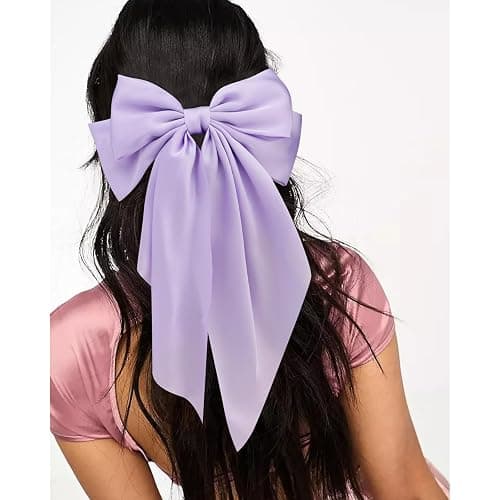 VELSCRUN 3Pcs Hair Bows for Women White Hair Bow Pink Hair Bow Purple Big Hair Bows Clips for Girls Silky Satin Large Hair Ribbons Oversized Long Tail Hair Bows Hair Barrettes Hair Accessories Gifts thumbnail 3