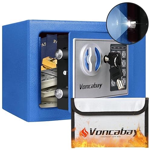 Voncabay Money Safe Box for Home with Sensor Light & Fireproof Security Safe Box for Money Safe with Keys & Pass Code, Lock Box Fireproof Safe with Digital Keypad Blue - Blue - 0.23 Cubic Feet