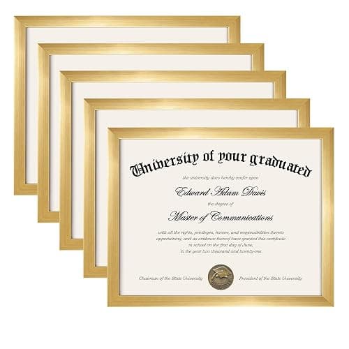 upsimples Certificate Frame, 8.5 by 11 Glass Diploma Frames, 5 Pack, Gold | Displays 8.5x11 Document and Degree, Graduation Gift for Wall or Tabletop Decor, High-definition Glass - Image 1