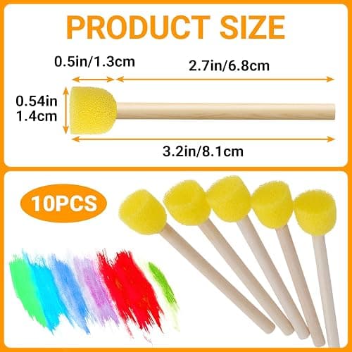 DAZEBRA 10pcs Round Sponge Paint Brush, 0.54'' Sponge Brushes for Staining, Wooden Handle Paintbrushes DIY Painting Tool for Clay Models Canvas DIY Crafts- Yellow thumbnail 3