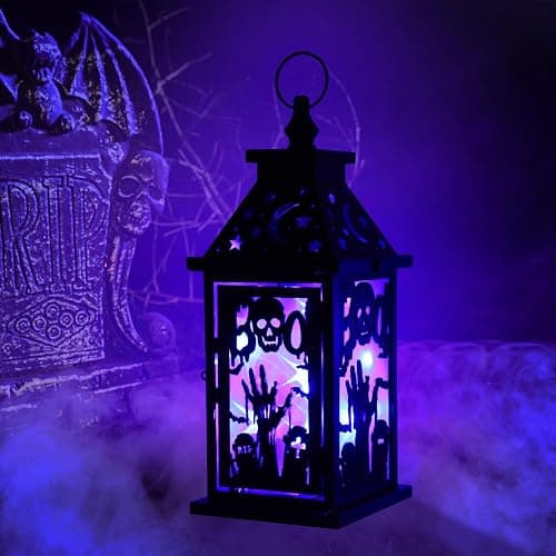 DECORKEY Halloween Decorations Indoor, 14.9" Decorative Graves&Skeleton Hands Lantern with 82" LED Lights(8 Modes; No Battery), Hanging Spooky Halloween Lanterns, Outdoor Home Room Door Party Decor thumbnail 2