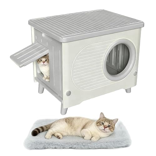 WOWOTOZN Outdoor Cat House Weatherproof,Heavy-Duty Feral Cat Shelter with Escape Door&PET Door Flap,Elevated Stackable for Yard,Porch&Barn,All Seasons with Soft Cushion - Image 1