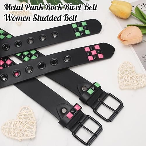 SNCEAW Studded Belt, Metal Punk Rock Rivet belt with Bright Pyramid Studded for Women Men thumbnail 6
