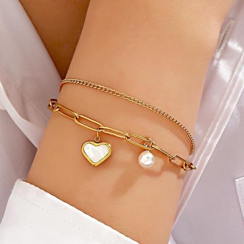 SpetngSake Armband Damen Gold,Verstellbar Armbänder Gold,Bracelet Gold Schmuck Damen,Gold Armband Damen Wasserfest,Charm Goldenes Armbänder Damen,Kette Armkette mit Herz Anhänger,für Frauen Mädchen thumbnail 7
