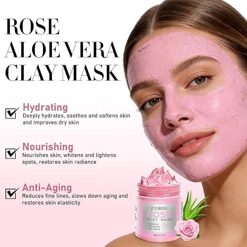 Pjordo 4 Pcs Clay Mask for Face(360g in total), Turmeric Vitamin C, Dead Sea Mud, Green Tea Avocado, Rose, Face Mask Skincare for Pore Cleansing, Facial Clay Mask Set Gifts for Women, 3.17 Oz Each thumbnail 5