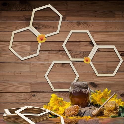 AOCEAN 8 Pcs Wooden Honeycomb Decorations Unfinished Hexagon Wall Beehive Decor Bee Decorations for Home Birthday Party DIY Decor thumbnail 2