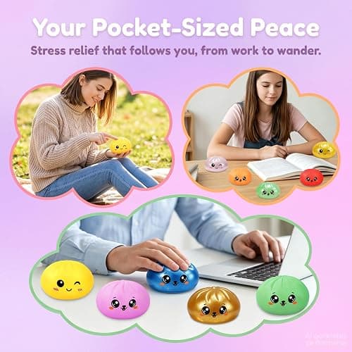 Dumpling Squishy Mystery Box,Dumplings Style Stress Balls for Adults and Kids, Cute Steamer Basket Design with Squeezable Ball Stress Relief Fidget Toys (4 PCS) thumbnail 8