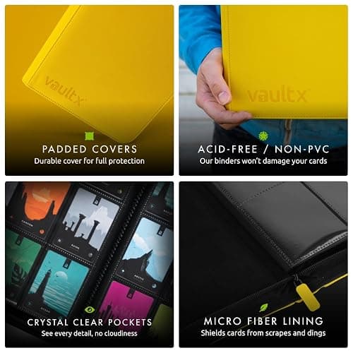 Vault X 12 Pocket Trading Card Zip Binder - 480 cards, Premium Exo-Tec Album Material, 20 Side-Loading Pages, Folder for Collectible Card Games, Sports, TCG (Yellow) thumbnail 5