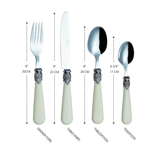 Annova Flatware 24 Pieces Set/Stainless Steel Vintage Silverware/Cutlery Set, Ivory Color, Dinner Knife/Dinner Fork/Dinner Spoon/Dessert Spoon, Mirror Polished, Service for 6 - Cream/Ivory Vintage thumbnail 3
