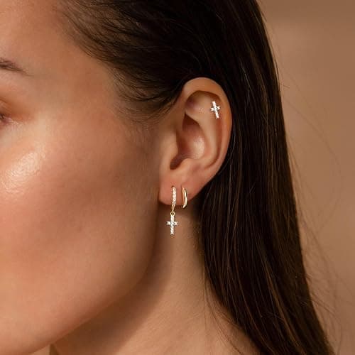 SELFROSE Stack Earrings For Women,Dainty 14K Gold Plated Pearl Hoop Huggie Earring Set Cute Chain Cartilage Earring Stack Trendy Hypoallergenic Long Drop Stud Earrings Jewelry thumbnail 5