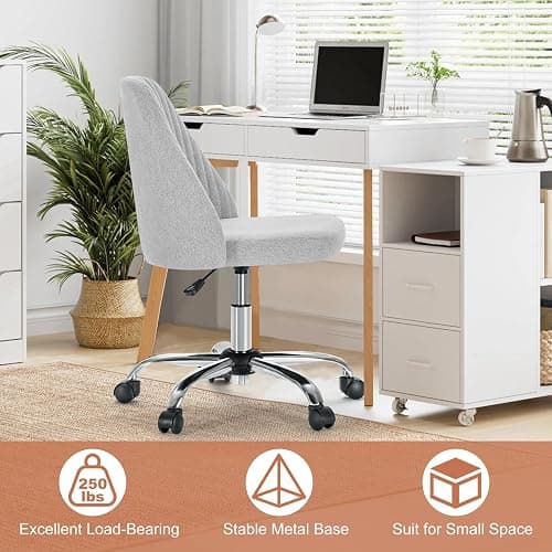DUMOS Home Office Chair, Comfy Desk Chair with Rolling Wheels | Armless Height Adjustable, Wide Seating, Vanity Swivel Task, Bedroom Student Adults, Classic Grey thumbnail 6
