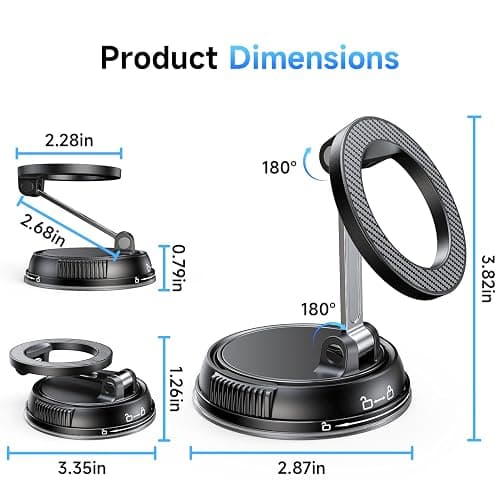 ANDERY Car Phone Holder for Magsafe [78+LBS Max Suction & 2400gf Magnetic] | 360° Adjustable Car Phone Mount, Phone Holders for Your Car for iPhone 17 Pro Max 16 15 14 13 12 Plus Air, Carbon Fiber thumbnail 8