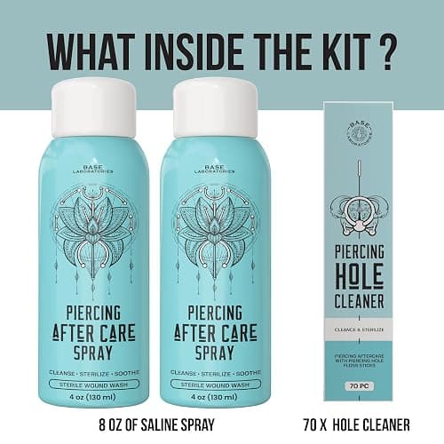 BASE LABORATORIES Piercing Aftercare Saline Spray 4 oz, Ear Cleaner, 2-Pack | Ear Piercing Cleaner, Nose Piercing Spray, Saline Solution, Keloid Bump, Navel Care, Sterile Wound Wash, Belly Button Soak thumbnail 5