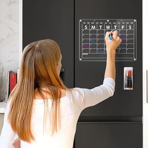 Acrylic Magnetic Dry Erase Board Calendar for Fridge, 16.5"x12" Inch Clear Dry Erase Calendar for Refrigerator, Magnetic Planning Calendars Includes 6 Colors Markers and Magnet Pen Holder thumbnail 7
