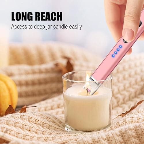 LcFun 2 Pack Candle Lighter Electric USB Rechargeable Plasma Arc Lighter with Safety Lock, Windproof Flameless Long Lighters for Candle, Grill, BBQ, Camping, Gas Stoves (Silver, Rose Gold) thumbnail 2