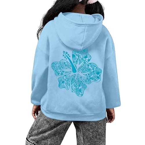 Lubpow Cute Pink Hoodie Kids Girls Aesthetic Preppy Hibiscus Flower Puff Hoodies Kawaii Hawaii Palm Beach Graphic Pullover thumbnail 2
