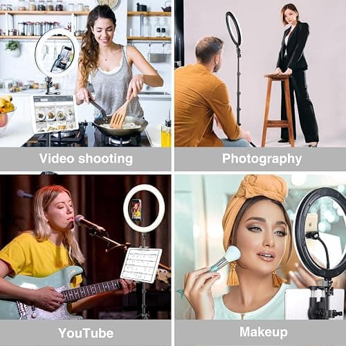Elitehood 12’’ Ring Light with Tripod Stand (72’’ Tall) & iPad/Phone Holder, Dimmable Selfie Circle LED Lights Ringlight for Video Recording, Conference, Makeup, Laptop, Computer, Webcam, YouTube thumbnail 8