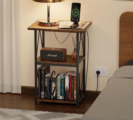 HFHOME 2025 Upgraded Extended Tabletop Record Player Stand with Charging Station, 3 Tier End Table with Vinyl Record Storage, Turntable Stand for Vinyl Player in Living Room Bedroom thumbnail 5