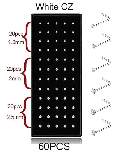 THUNARAZ Straight L Shaped Stainless Steel Nose Studs Rings Piercing Pin Body Jewelry 20G-22G 1.5mm 2mm 2.5mm thumbnail 9