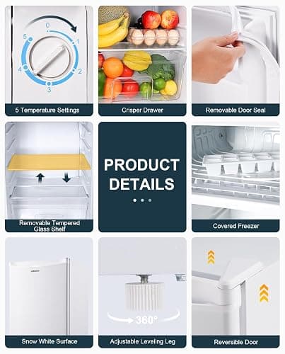 Upstreman 3.2 Cu.Ft Mini Fridge with Freezer, Single Door Mini Fridge, Dorm Fridge, Adjustable Thermostat, Mini Refrigerator for Dorm, Office, Bedroom, White-BR321 - Snow White thumbnail 4