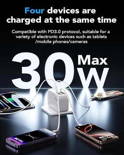 Retractable USB C Charger Wall Plug with 35.5in/90cm Type C Cables Cords,40W Fast Charging Foldable Block Multi Charger for All Devices for iPhone 17/16/15/14/13/12,iPad,Galaxy,Pixel thumbnail 8