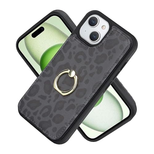 SailorTech für iPhone 15 Handyhülle mit Kreditkartenhalter für Frauen, iPhone 15 Hülle Ring-Ständer Kartenschlitze Standfunktion Modische Tasche für Männer - Schwarzer Leopard thumbnail 6