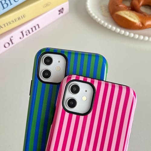 Longlayss Compatible with iPhone 12/12 Pro Case Cute Striped Phone Case | Cute Aesthetic Stripes Phone Cover for Women Girl Shockproof Slim TPU and Hard PC Protective Cover (Hot Pink) thumbnail 4