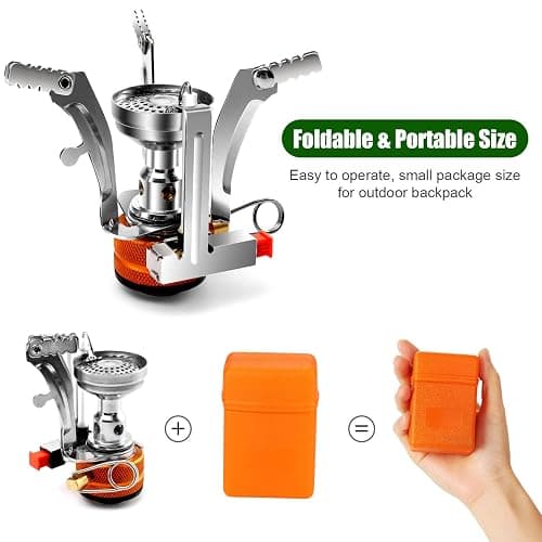 Odoland 8pcs Camping Cookware Mess Kit, Camping Pot and Pan Set with Mini Backpacking Stove, Stainless Steel Cup, Spork and Tank Bracket, Cooking Gear for Outdoor, Hiking, Picnic, Campfire thumbnail 4