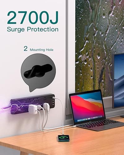 Power Strip - Addtam Surge Protector with 10 Outlets and 4 USB Ports, 6 Feet Extension Cord with Flat Plug, 2700 Joules, ETL Listed, Black thumbnail 5