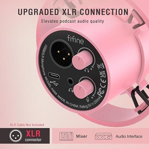 FIFINE XLR/USB Dynamic Microphone, Studio XLR Vocal Podcast Microphone for Recording, USB Streaming Mic with Mute Button, Gain Knob, Headphones Monitoring for Voice-Over, Video-Amplitank K688 Pink thumbnail 3