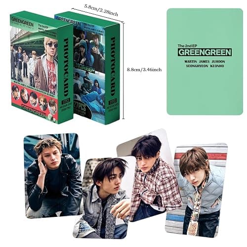 127pcs KPOP Photocards GREENGREEN Photo Cards 55pcs Photocards and 72pcs Mini Stickers REDRED Album Lomo Gift for Fans 2026 Greetings Cards MARTIN JAMES JUHOON SEONGHYEON KEONHO Merch (GREENGREEN) thumbnail 6