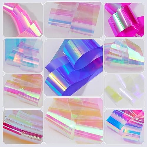 Aurora Glass Paper Nail Art Sticker 10 Sheets Gradient Laser Broken Glass Paper Nail Decals Reflective Mirror Design Cellophane Nail Supplies for Girls Women DIY Nail Art Decoration thumbnail 4