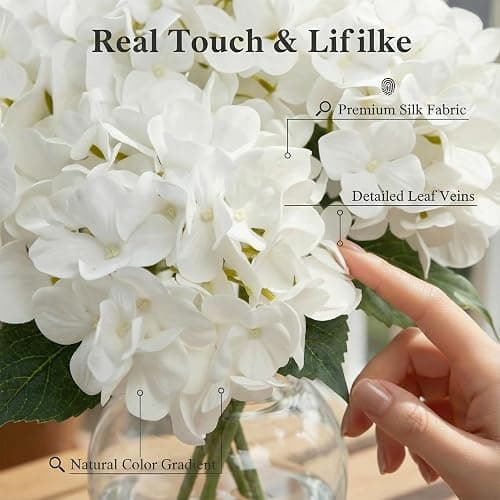 WFYTHMFLS Artificial Flower Hydrangea Fake Hydrangea, Used in The Center of The Family Bathroom Desk Shelf or Wedding Bouquet Decoration, Contains 6 White Branches thumbnail 5