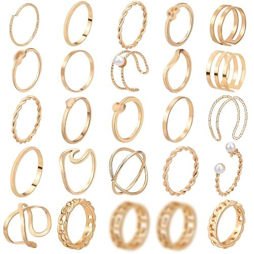 ONESING 18-31 Pcs Knuckle Rings for Women Stackable Rings Sets Vintage Joint Finger Rings Gold Rings Set for Women Men Hollow Carved Flowers Crystal Rings - Image 1
