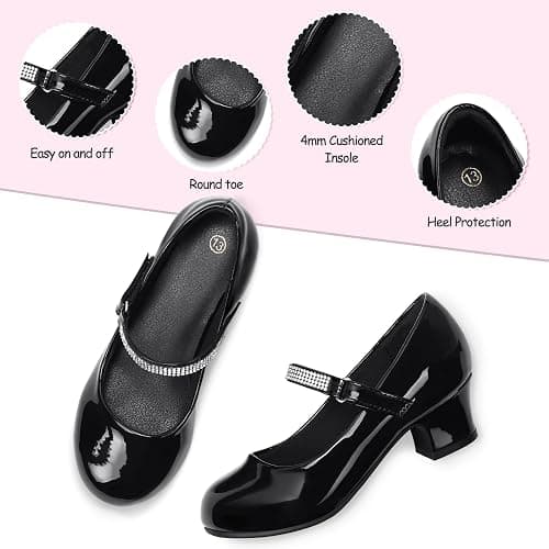 K KomForme Mary Jane Shoes with Low Heel Rhinestones Princess Flats Dress Pump Shoes for Little Kid/Big Kid thumbnail 4