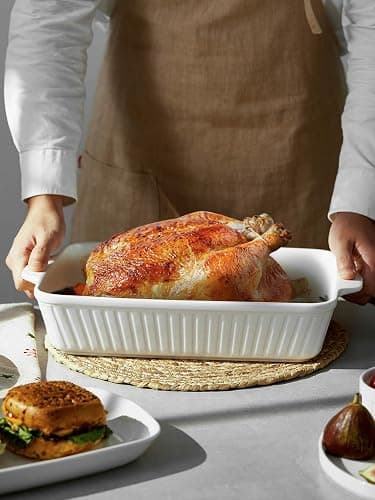 DOWAN Casserole Dish, 9x13 Ceramic Baking Dish, Large Lasagna Pan Deep for Oven, 4.2 Quarts Baking Pan with Handles, Oven Safe and Durable Bakeware for Lasagna, Home Decor, Wedding Gift, Soft White thumbnail 2