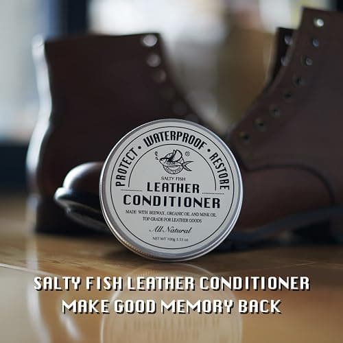 SALTY FISH All-Natural Leather Conditioner and Cleaner,Made with Mink Oil Beeswax,Protect Soften Waterproof Leather Furniture,Car Seats,Shoes,Boots,Bags (3.53 Oz) thumbnail 7