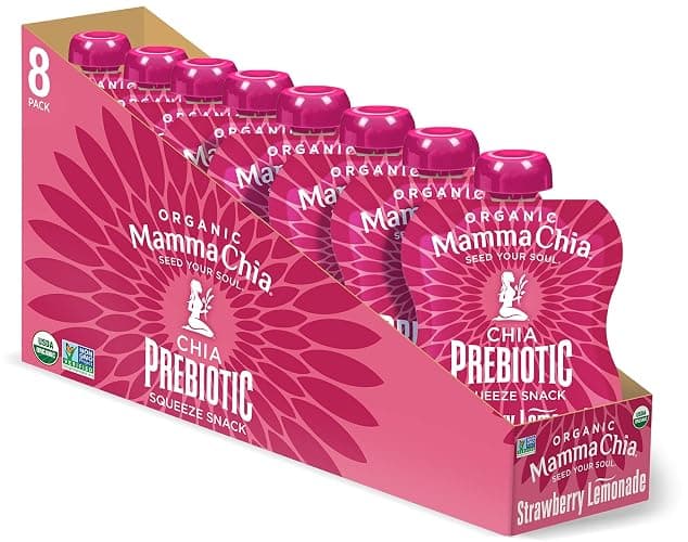 Mamma Chia Organic Prebiotic Squeeze Snack, Strawberry Lemonade, 16- 3.5 Ounce , Fiber-Rich Prebiotic Gut Support, USDA Organic, Non-GMO, Vegan, Gluten Free (Pack of 16) - Image 1