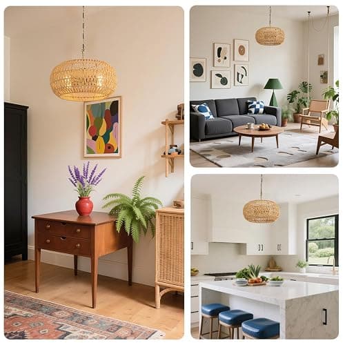 CGXRDK Rattan 4-Lights 17.3-Inch Chandeliers for Dining Room, Elegant Dining Room Light Fixture, Stylish Pendant Lights Kitchen Island thumbnail 6